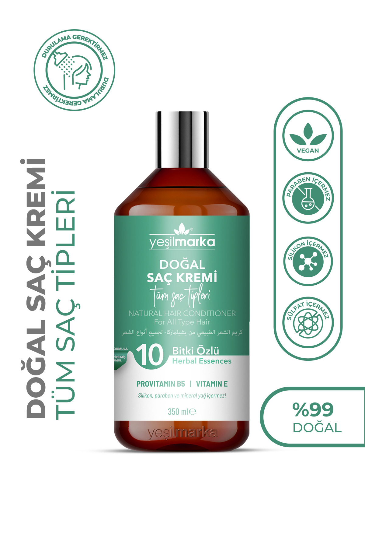 yeşilmarka Doğal Saç Kremi- Tüm Saç Tipleri Için- Organik Içerik Ve Vegan- Silikonsuz- Parabensiz — 8682022620057