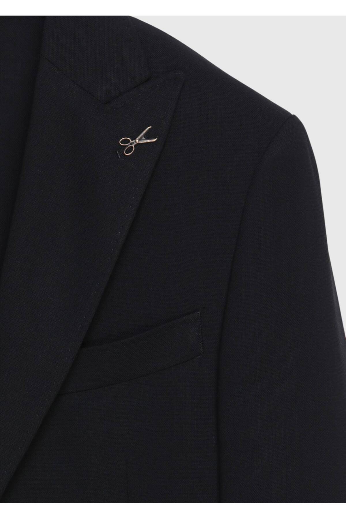 Ramsey  Siyah Düz Zeroweight Slim Fit %100 Yün Ceket - Görsel 6