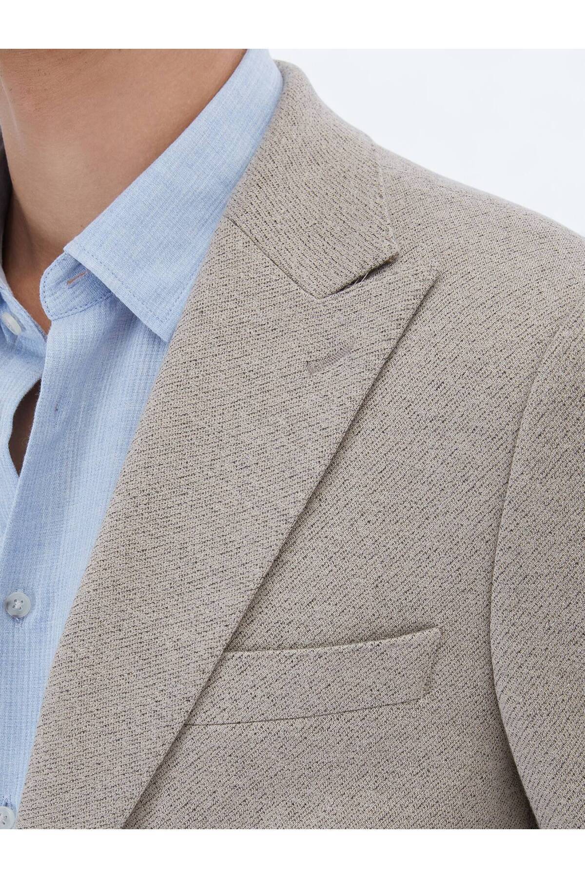 Bej Desenli Modern Fit Pamuk Karışımlı Örme Takım Elbise — بژ 10151072-550 — تصویر 5 از 6