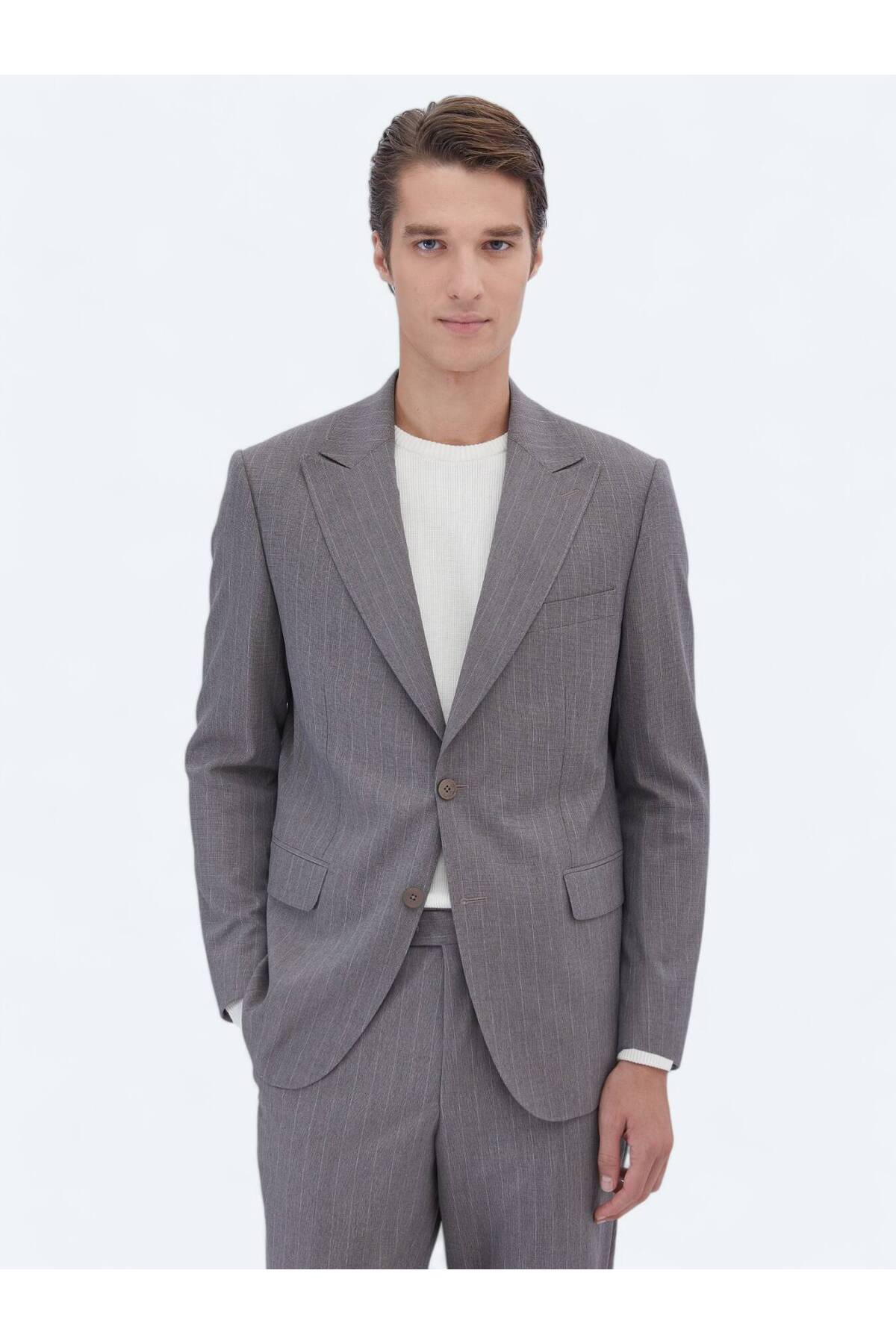 Kip Mink Striped Comfort Fit Suit