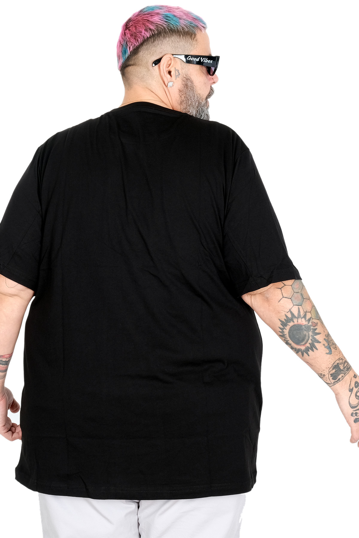 ModeXL Büyük Beden Erkek Bisiklet Yaka Basic T-Shirt %100 Pamuk 20031 Siyah görsel 5