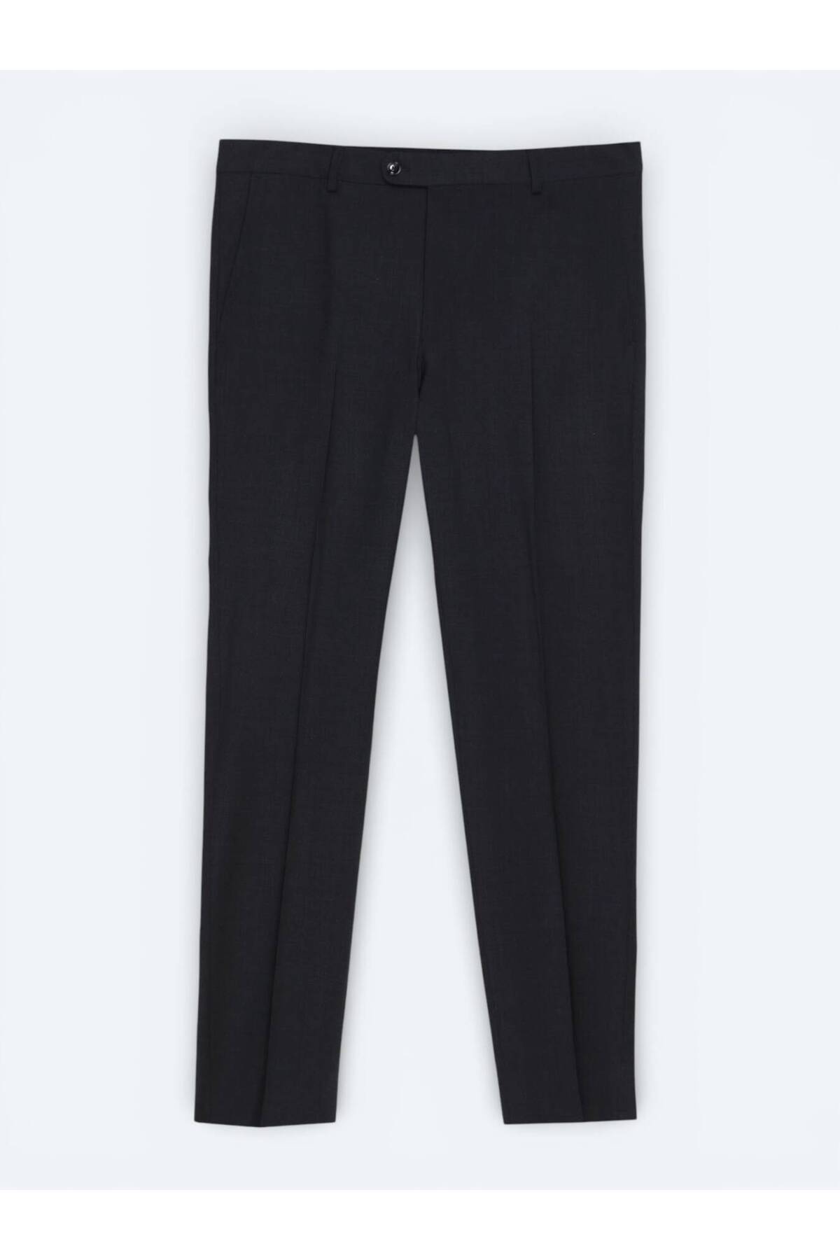 Kip Antrasit Düz Modern Fit Yün Karışımlı Takım Elbise görsel 6