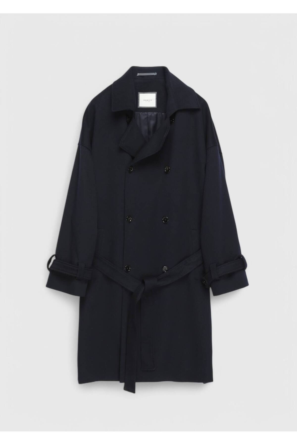 Ramsey Lacivert Oversize Fit Kruvaze Yaka Casual Dokuma Palto görsel 8