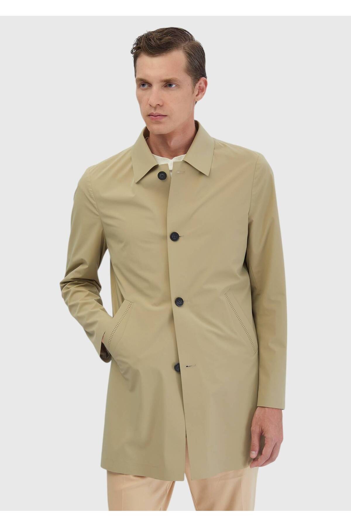 Ramsey  Safran Regular Fit Gömlek Yaka Casual Dokuma Pardösü - Görsel 3