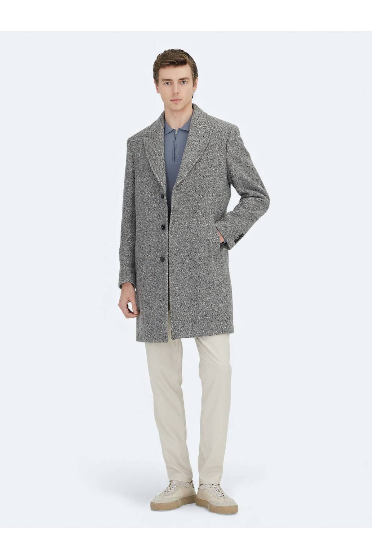 Kip  Vizon Regular Fit Kelebek Yaka Klasik Dokuma Palto - Görsel 6