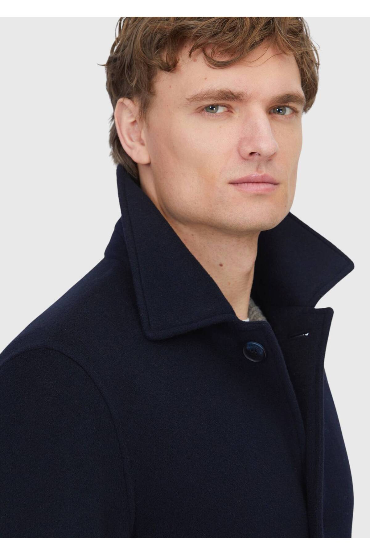 Ramsey  Lacivert Regular Fit Gömlek Yaka Klasik Dokuma Palto - Görsel 5