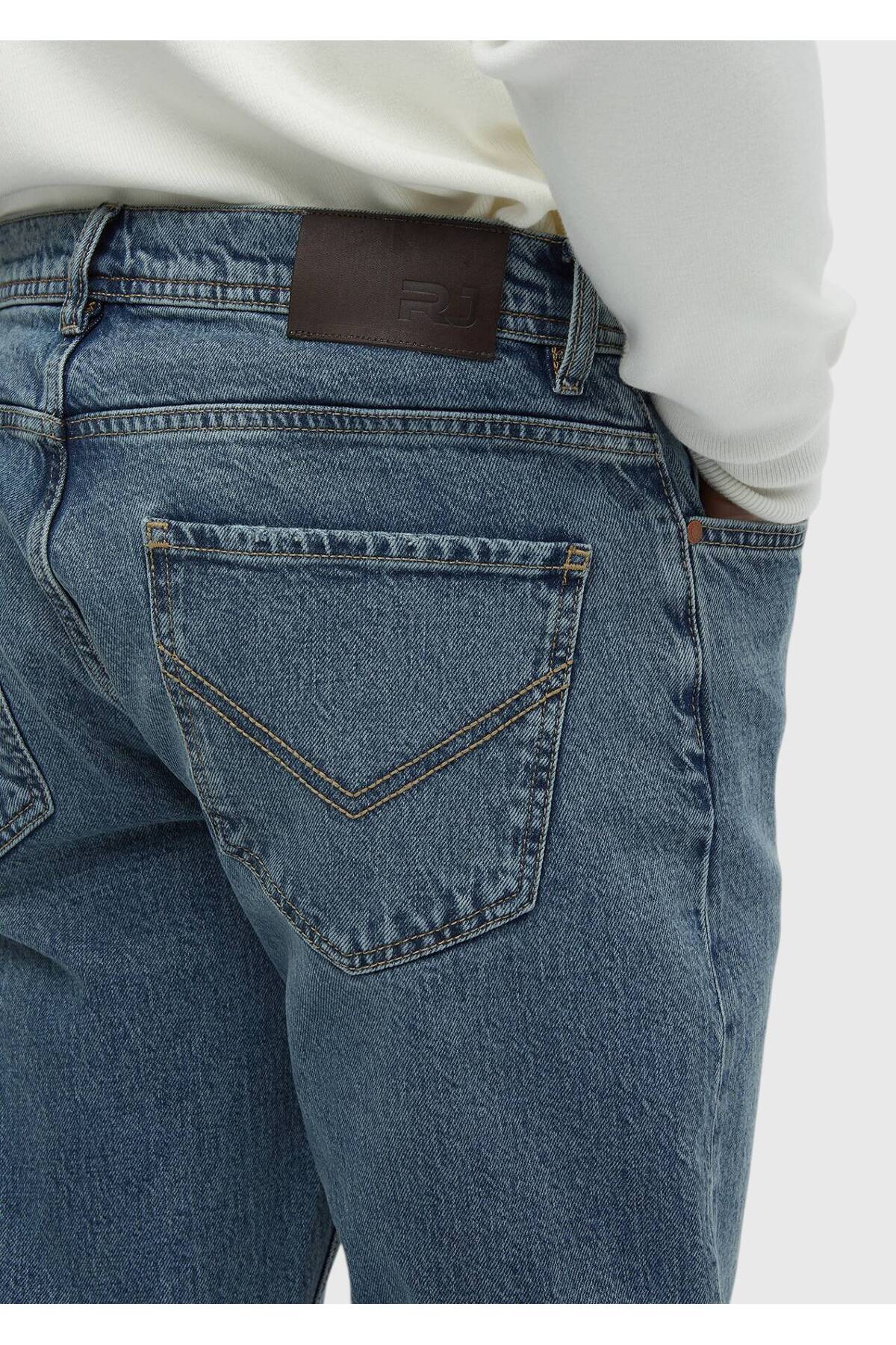 Ramsey  Mavi Düz Regular Fit Denim %100 Pamuk Pantolon - Görsel 5