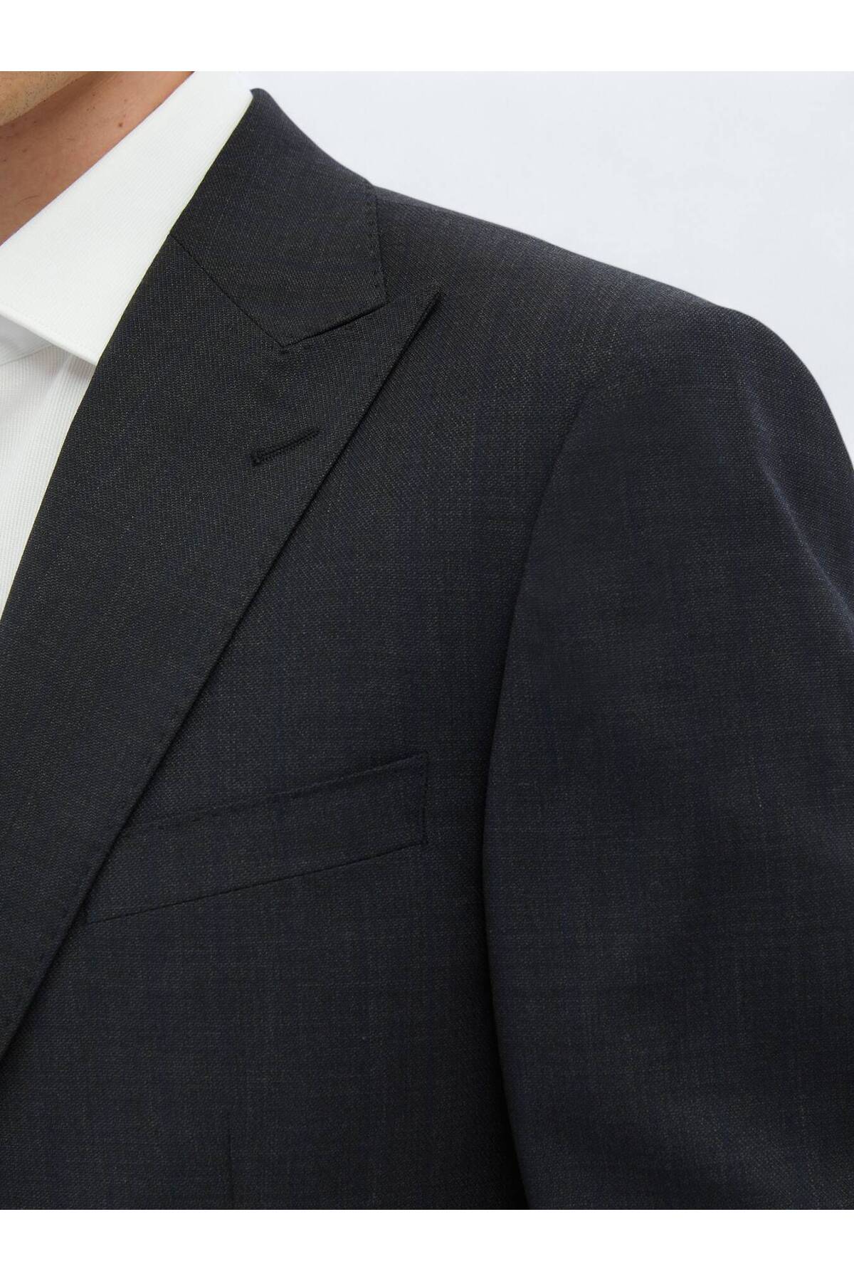 Kip Antrasit Çizgili Modern Fit Yün Karışımlı Takım Elbise görsel 5