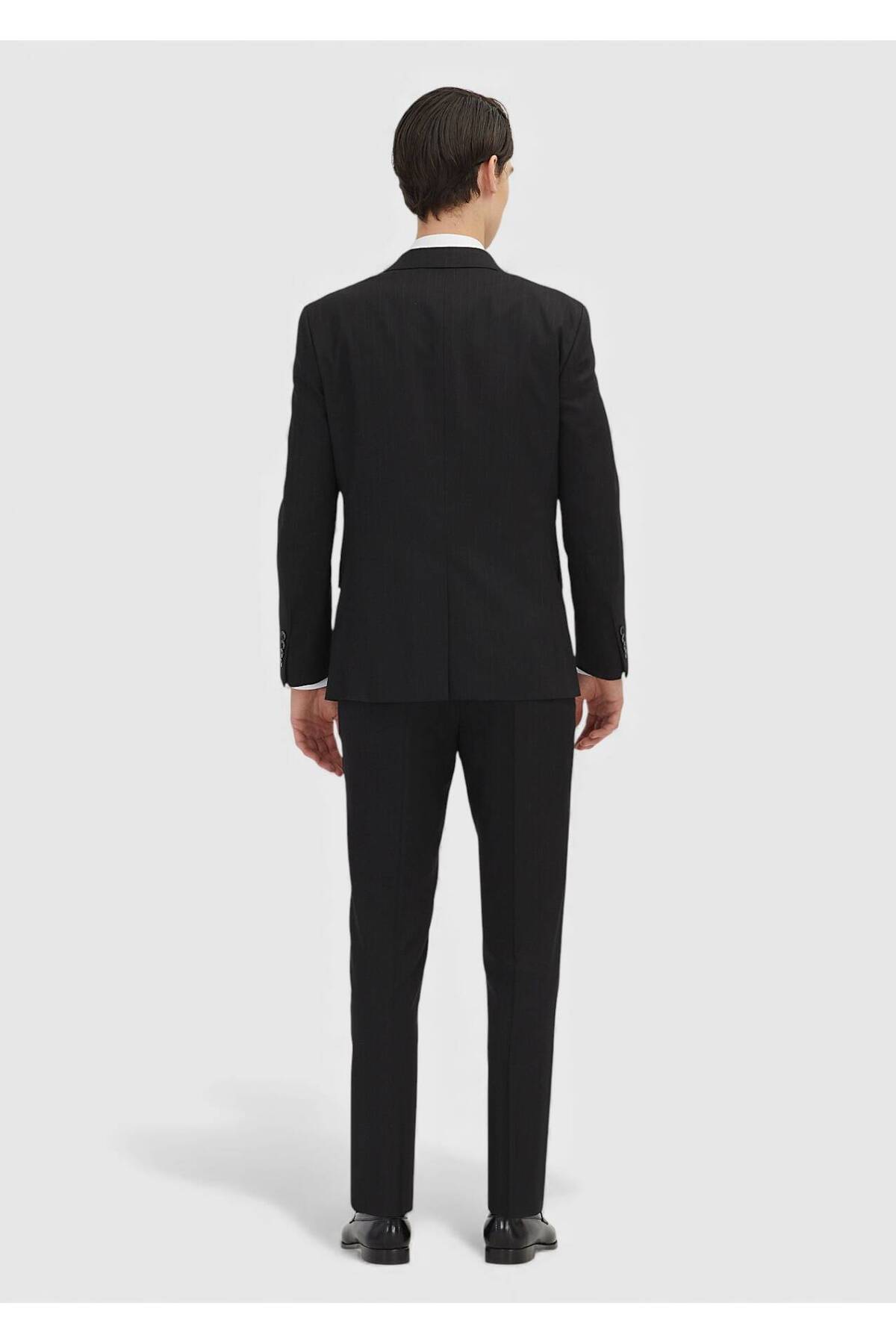 Ramsey Siyah Çizgili Zeroweight Slim Fit Yün Karışımlı Takım Elbise görsel 4