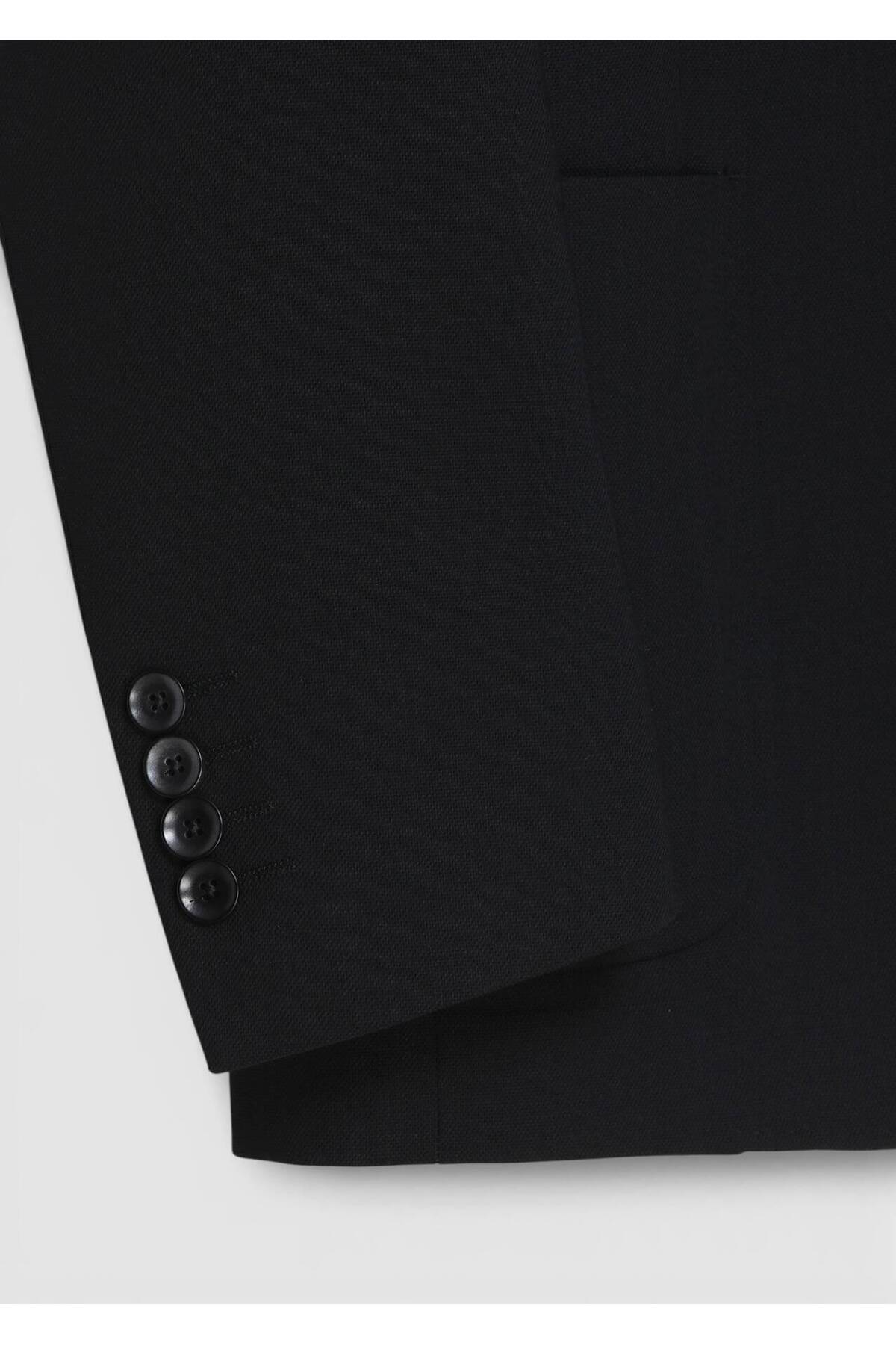 Ramsey  Siyah Düz Zeroweight Slim Fit %100 Yün Ceket - Görsel 7