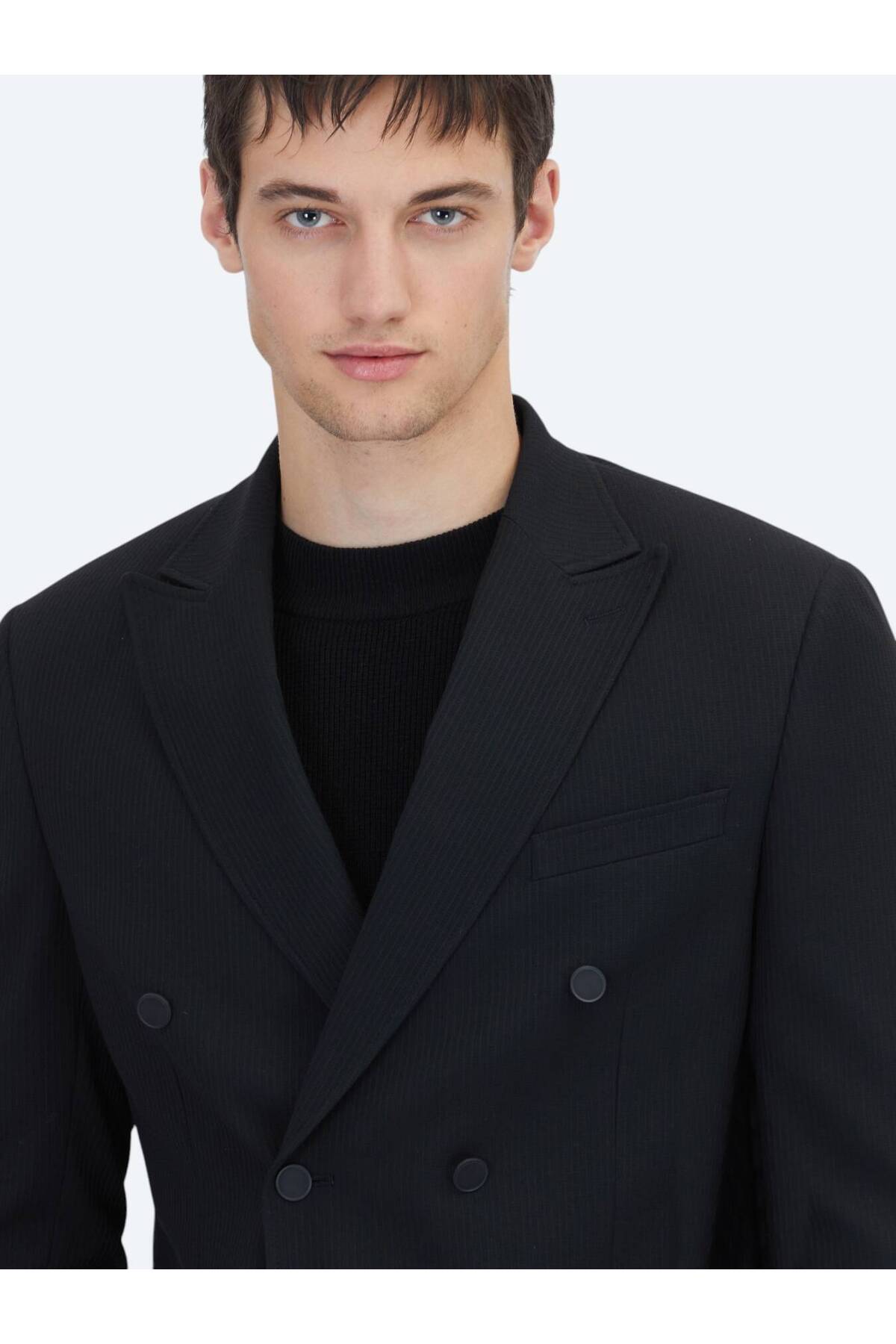 Kip  Siyah Çizgili Comfort Fit Ceket - Görsel 4