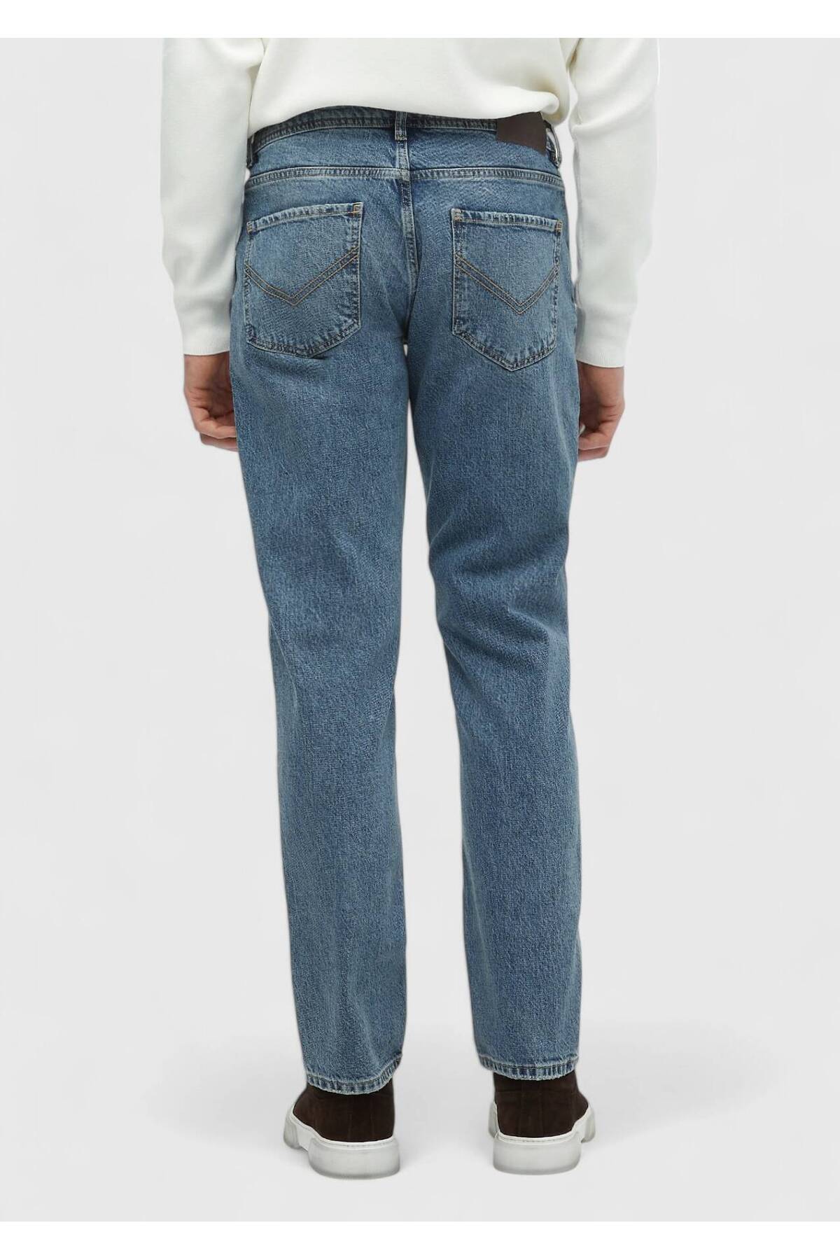 Ramsey  Mavi Düz Regular Fit Denim %100 Pamuk Pantolon - Görsel 6