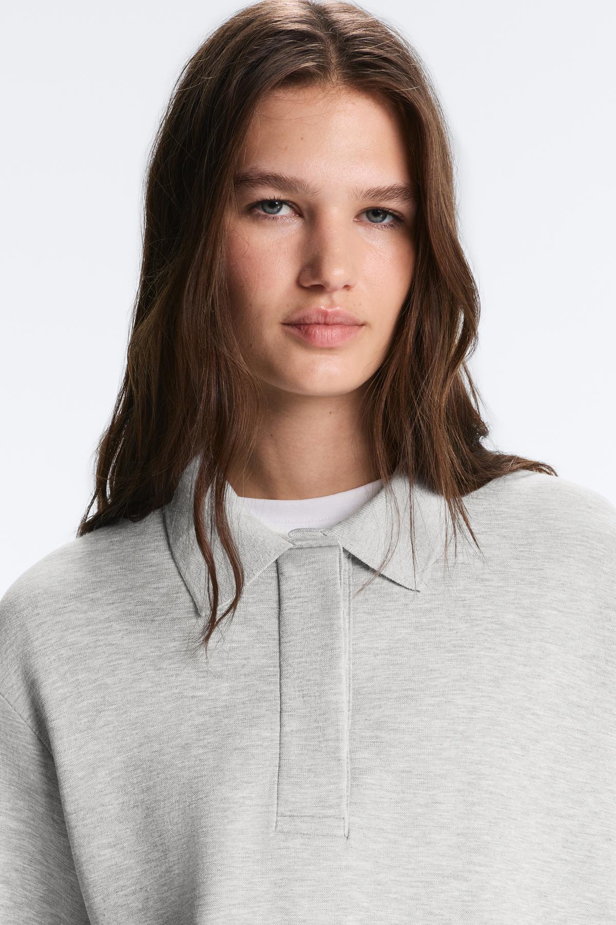 Oysho  Melanj pikeli uzun kollu polo t-shirt - Görsel 3