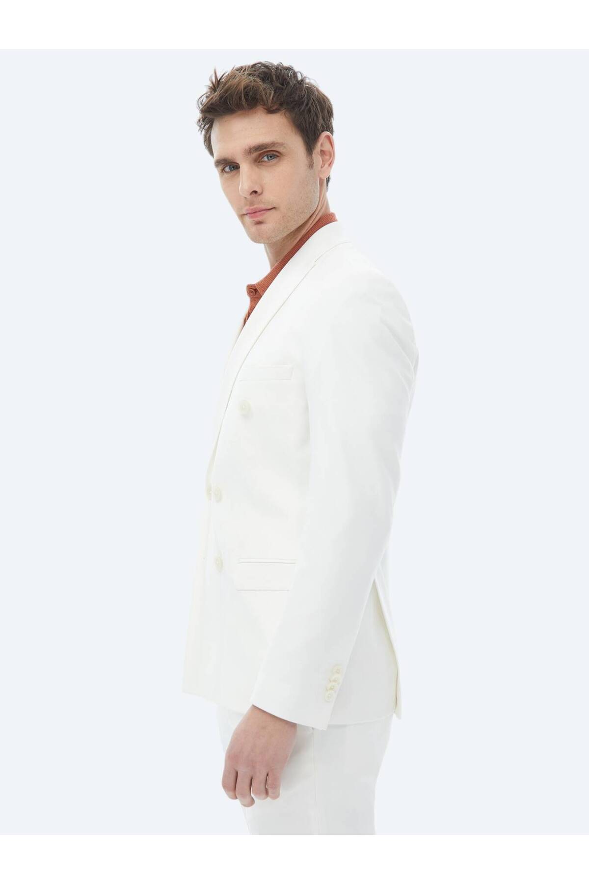 Kip Ekru Düz Slim Fit Takım Elbise görsel 8