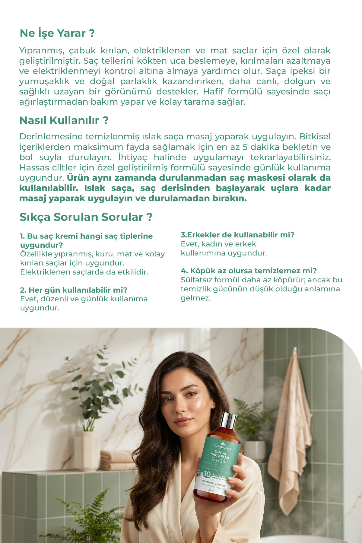 Doğal Saç Kremi - Tüm Saç Tipleri Için (YIPRANMIŞ - KIRILAN - MAT SAÇLAR) Durulanmayan Saç Kremi — YMSB-01 — تصویر 5 از 5