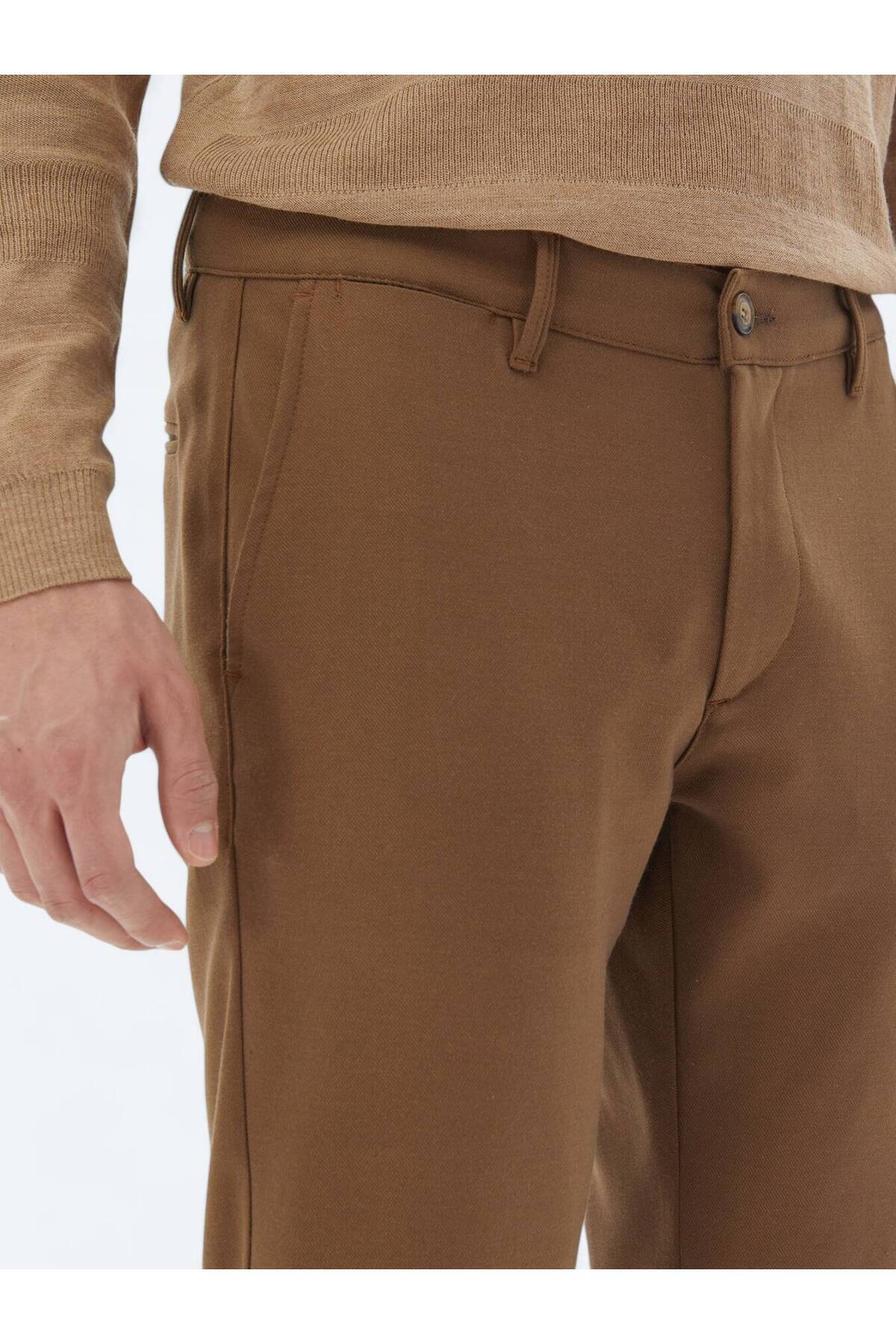 Kip Kahverengi Dokuma Slim Fit Casual Pantolon görsel 4