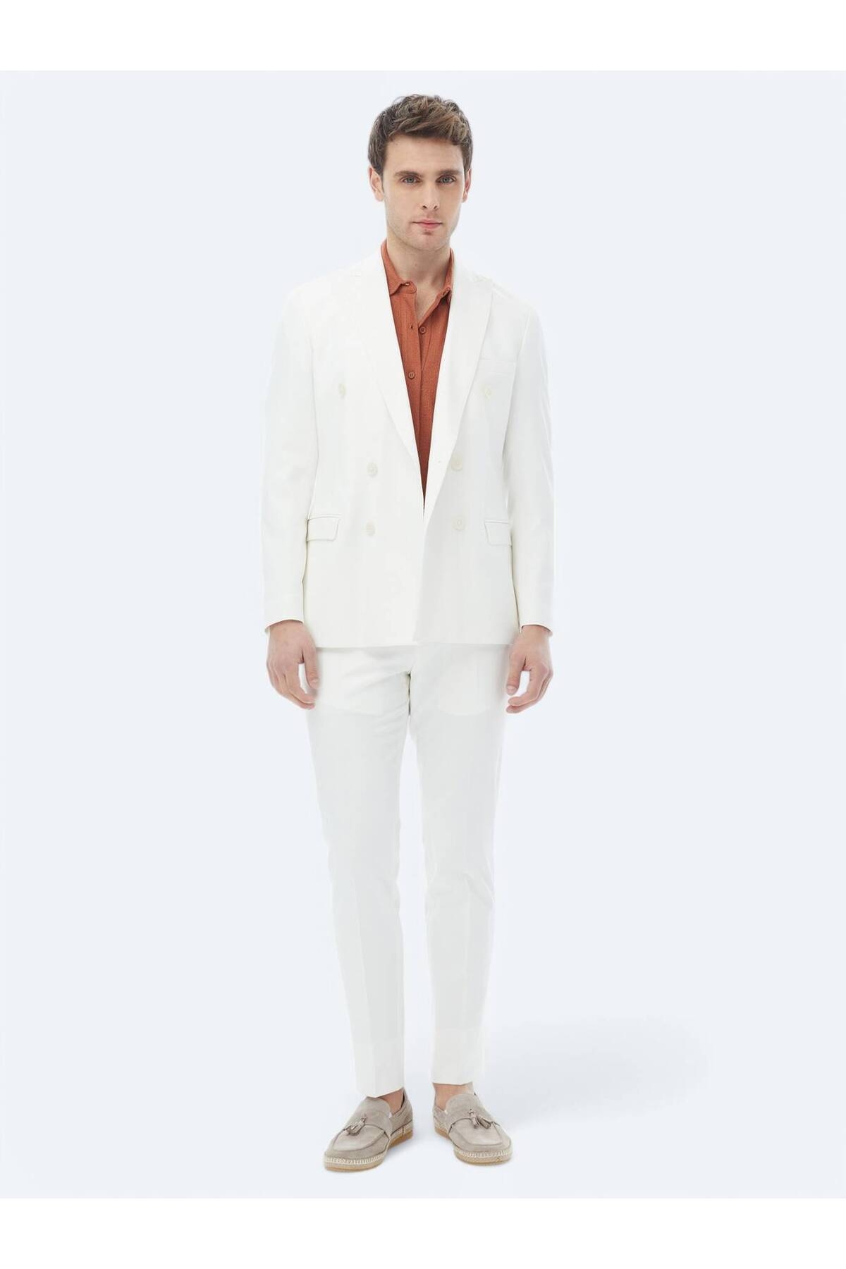 Kip Ekru Düz Slim Fit Takım Elbise görsel 2