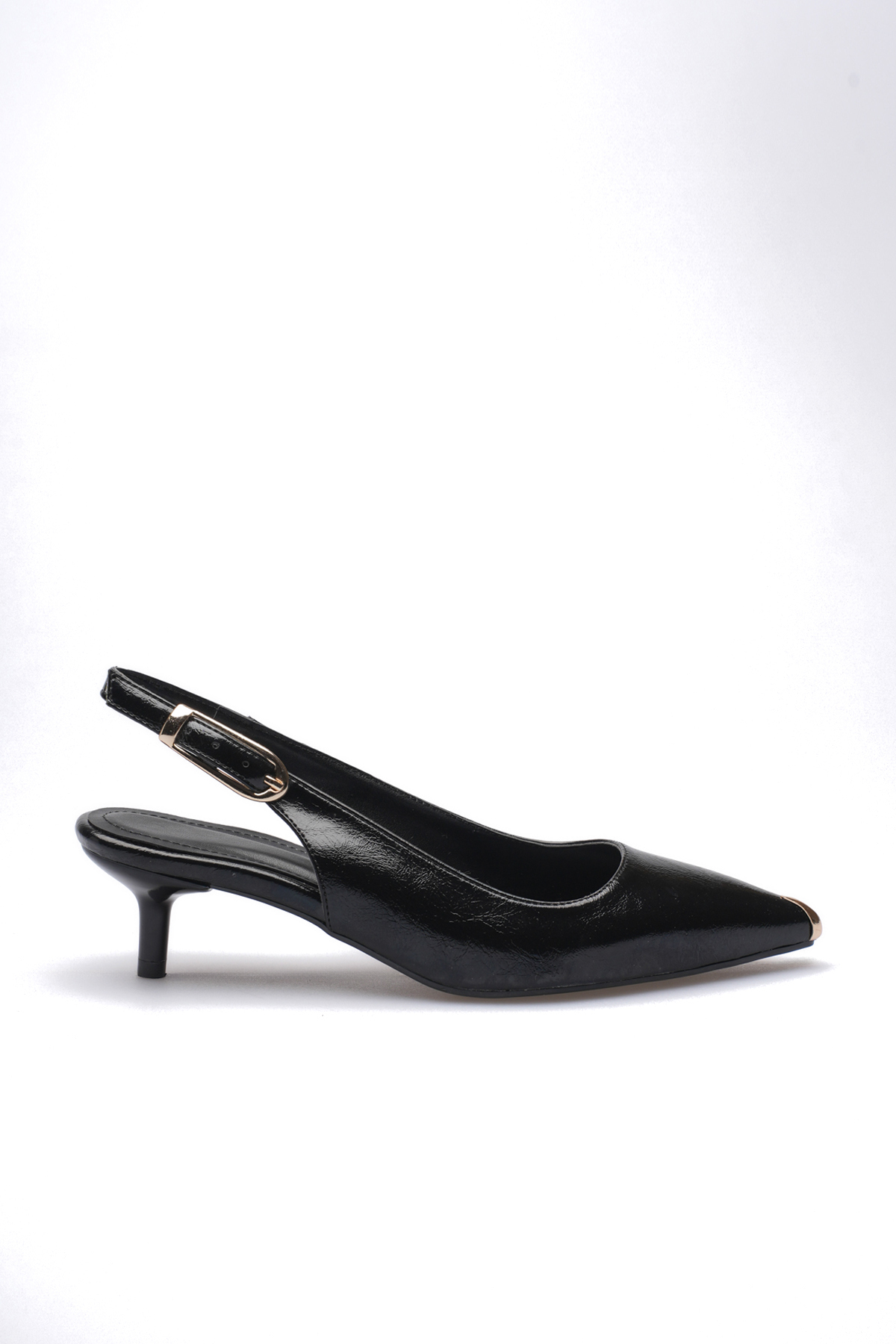 CİMİLİ SHOES  Kadın Siyah Kırışık Rugan Metal Burunlu Detay 3 Santim Topuk - Görsel 3