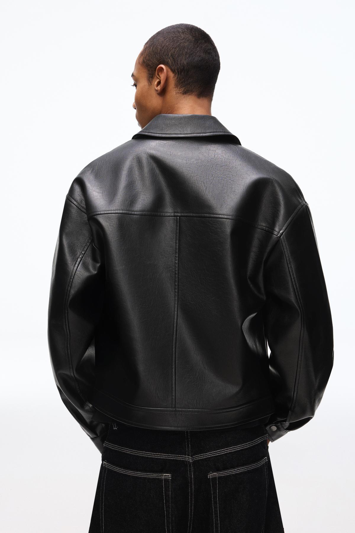 Bershka  Boxy fit suni deri ceket - Görsel 3