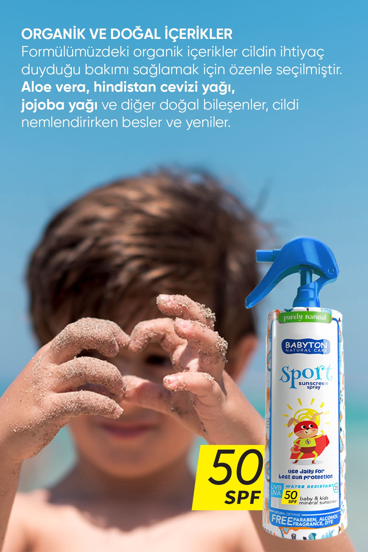 BABYTON Doğal Suya Dayanıklı Güneş Koruyucu Sprey 50 SPF 200 ml fotoğrafı 4 (önizleme)