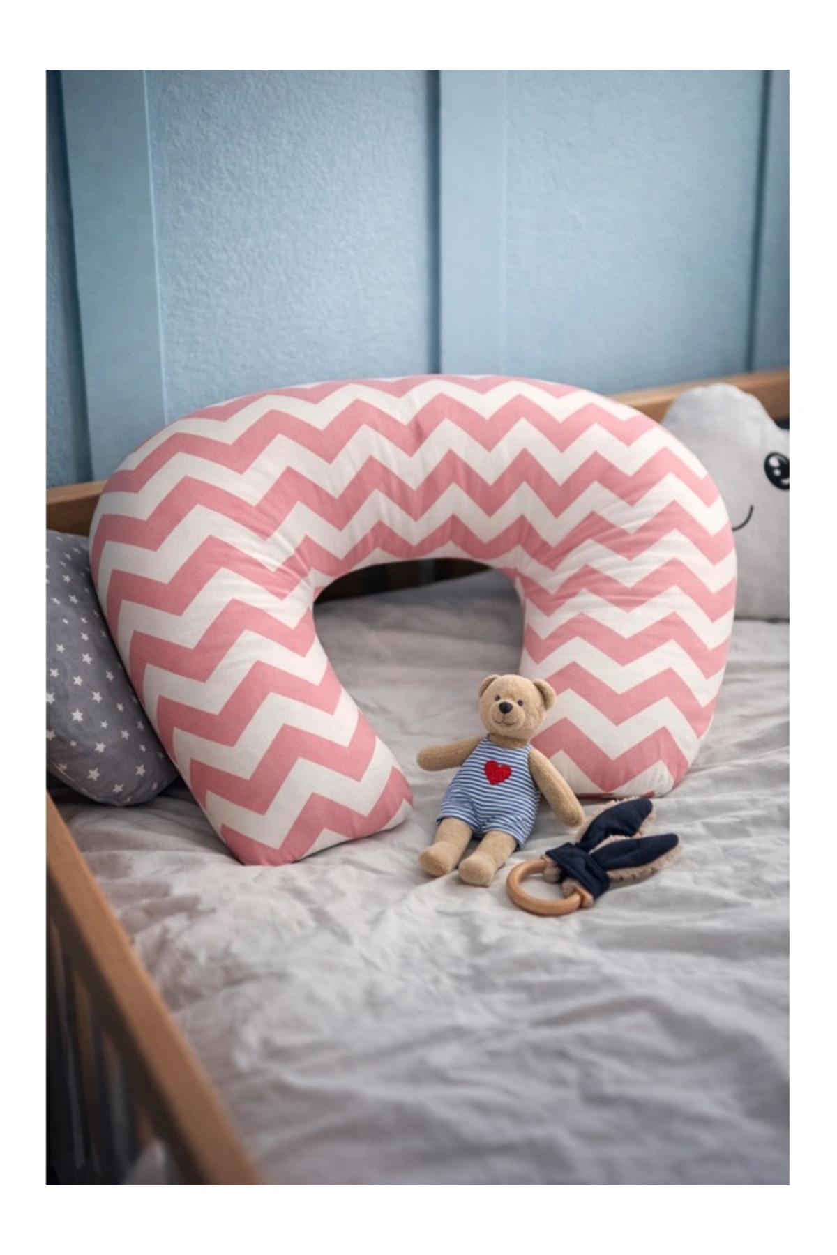 Mapel Çift Taraflı Emzirme Yastığı /bebek Destek Minderi, Hamile Yastiği, Pamuk Kumaş fotoğrafı 3 (önizleme)