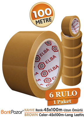 BantPazar 45x100 ELBA 6 Adet Koli Bandı Taba (Kahverengi) | Hotmelt Güçlü Yap...
