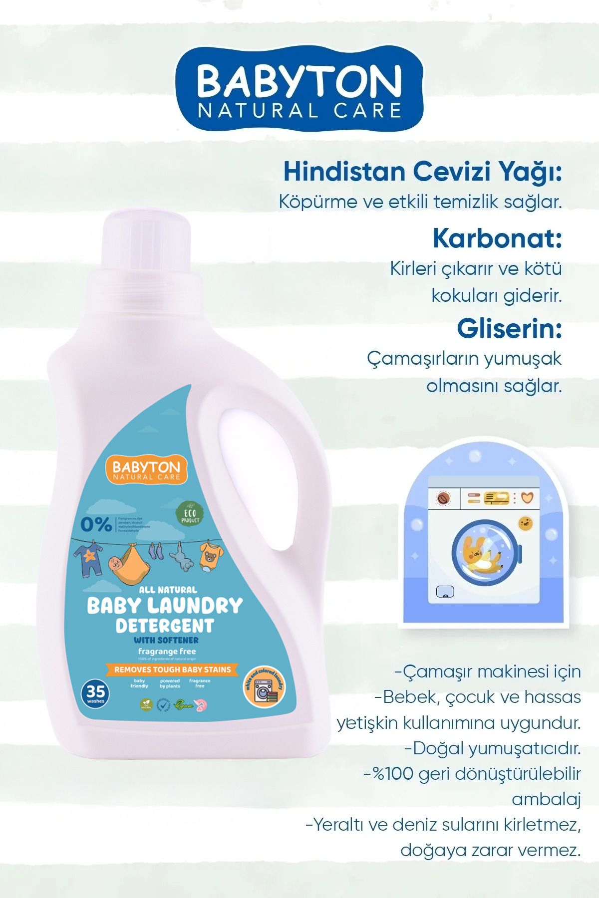 BABYTON Doğal Bebek Çamaşır Deterjanı 1000 ml fotoğrafı 2 (önizleme)