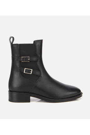 Hotiç Kadın Deri Siyah Tokalı Lastik Detaylı Düz Bot