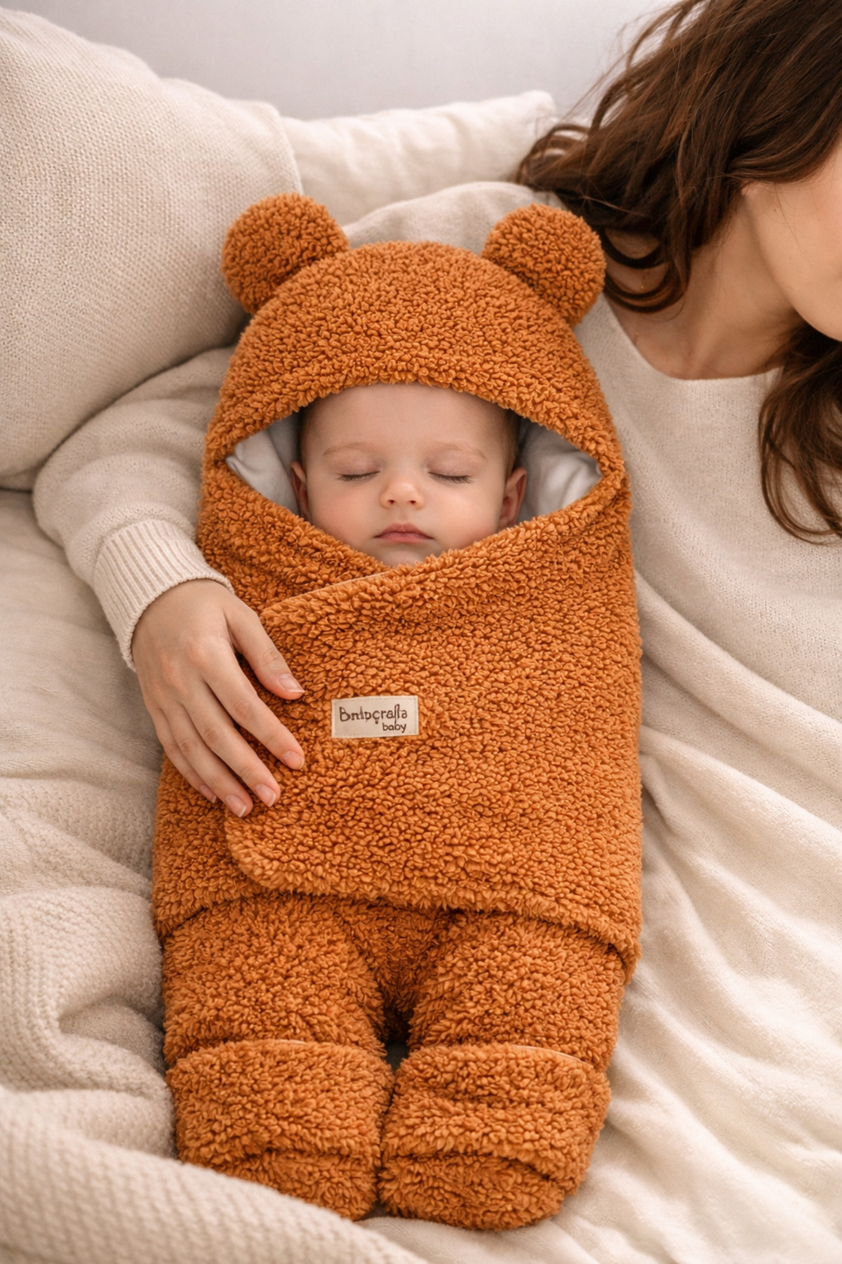 Bebella Sütlü Kahve Welsoft Peluş Ayaklı Bebek Kundak Battaniyesi – 0-12 Ay Ekstra Uzun Uyku Tulumu fotoğrafı 2 (önizleme)