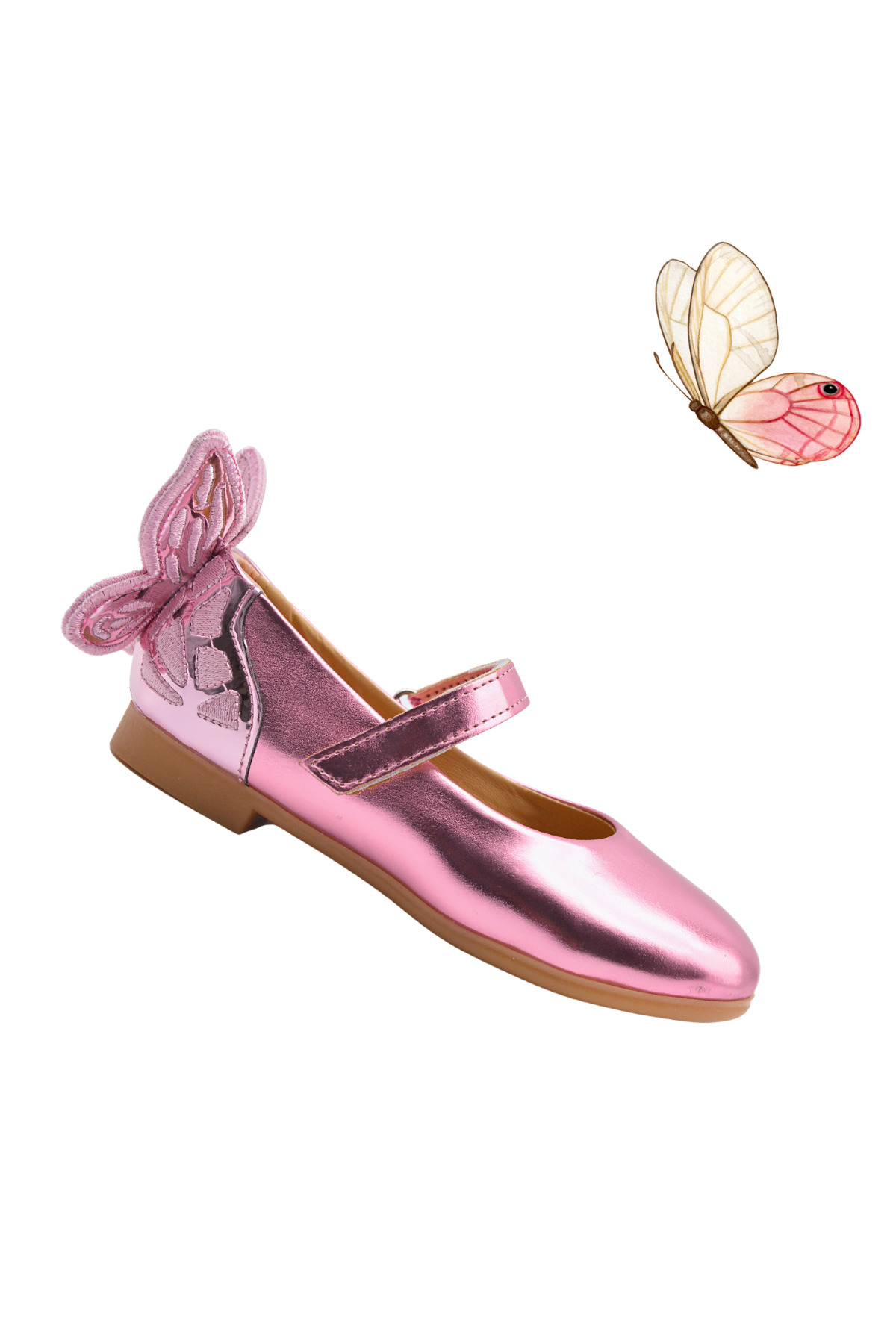kids A more Mariposa Kelebek Figürü Detaylı Kız Çocuk Babet Ayakkabı Pembe fotoğrafı 3 (önizleme)