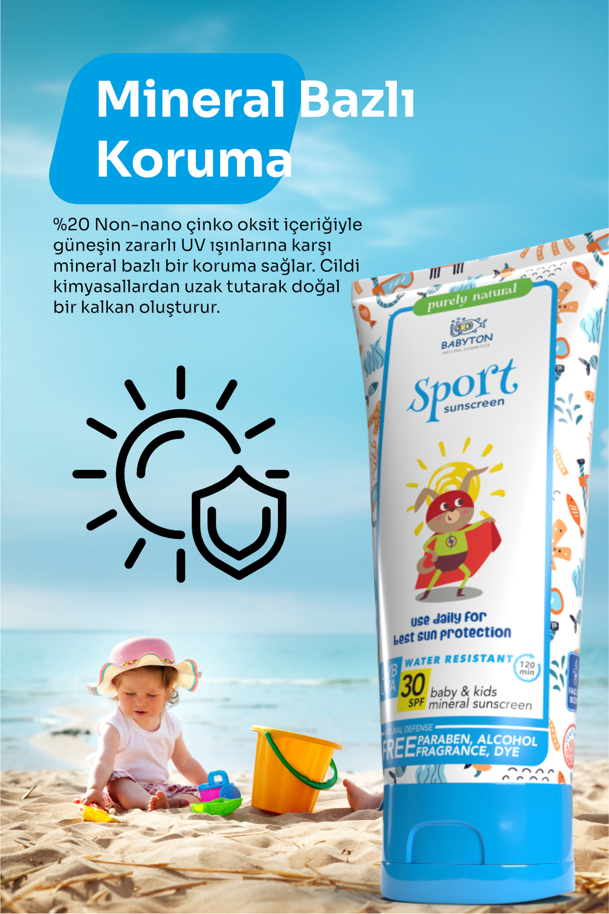 BABYTON Bebek ve Çocuklar İçin Suya Dayanıklı Güneş Koruyucu Krem 100 ml fotoğrafı 5 (önizleme)