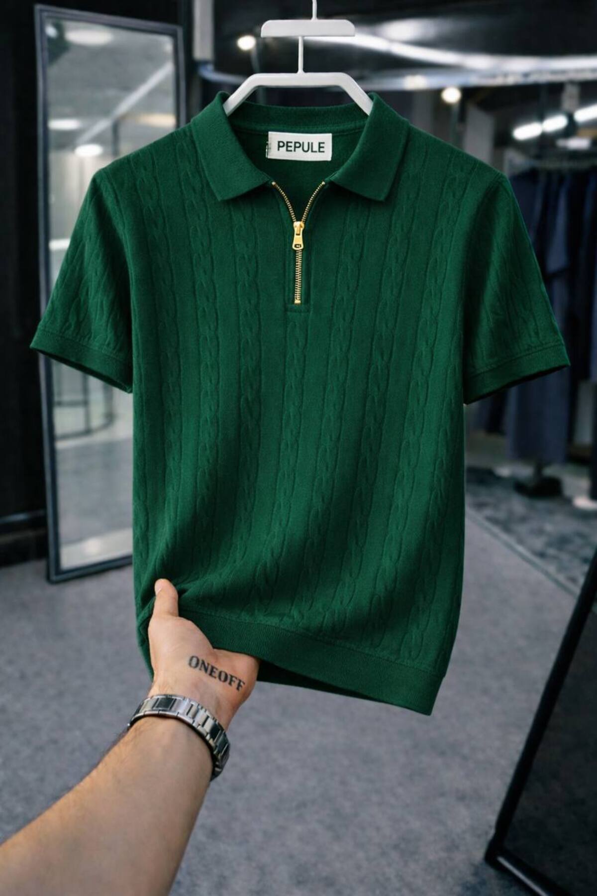 Men's Polo Neck Knit Pattern Knitwear Regular Cotton Multicolor T-shirt