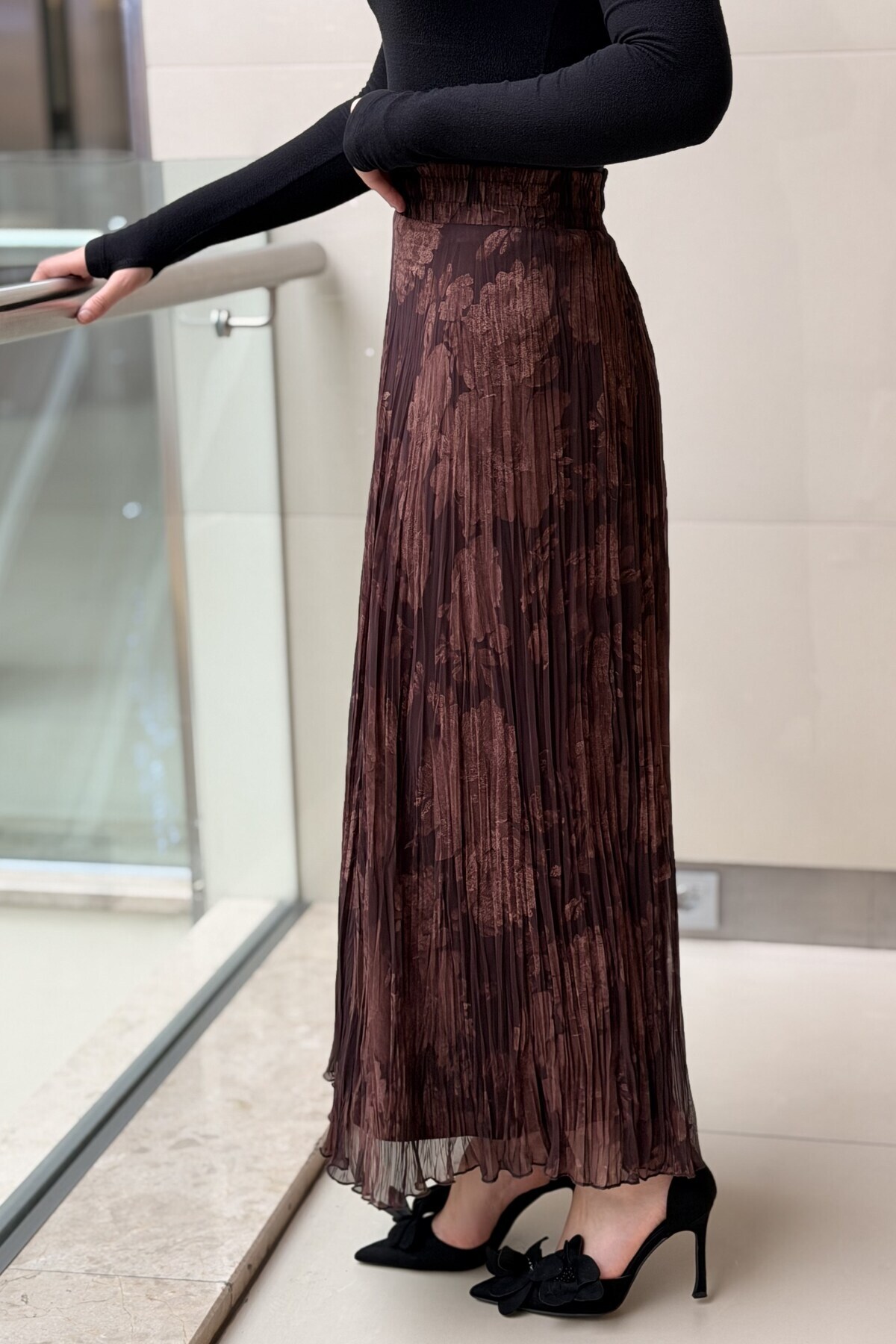 sentez giyim  Sentez Efru Desen Kırıştırma Etek - Görsel 4