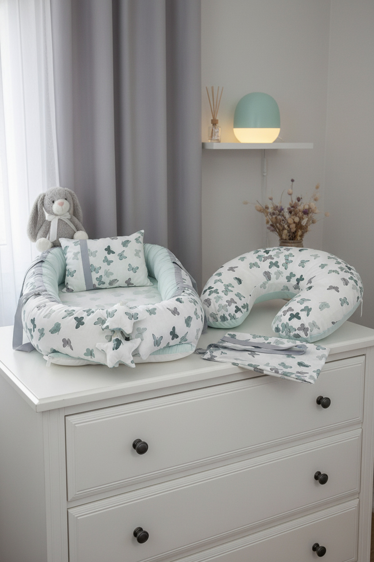 ebabynest Kelebek Serisi Su Yeşili Babynest Emzirme Yastıklı Set fotoğrafı 2 (önizleme)