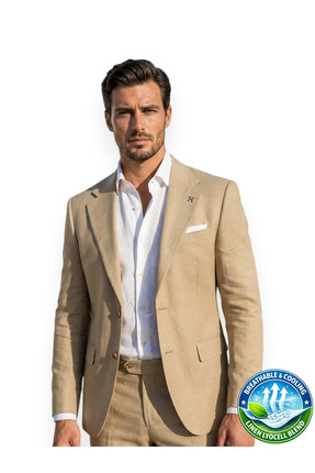 HERMOSE Riviera | Kum Beji Keten Lyocell Yelekli Takım Elbise