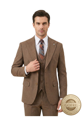 HERMOSE Riviera | Havana Kahvesi Dokulu Gofre Çizgili Yelekli Takım Elbise