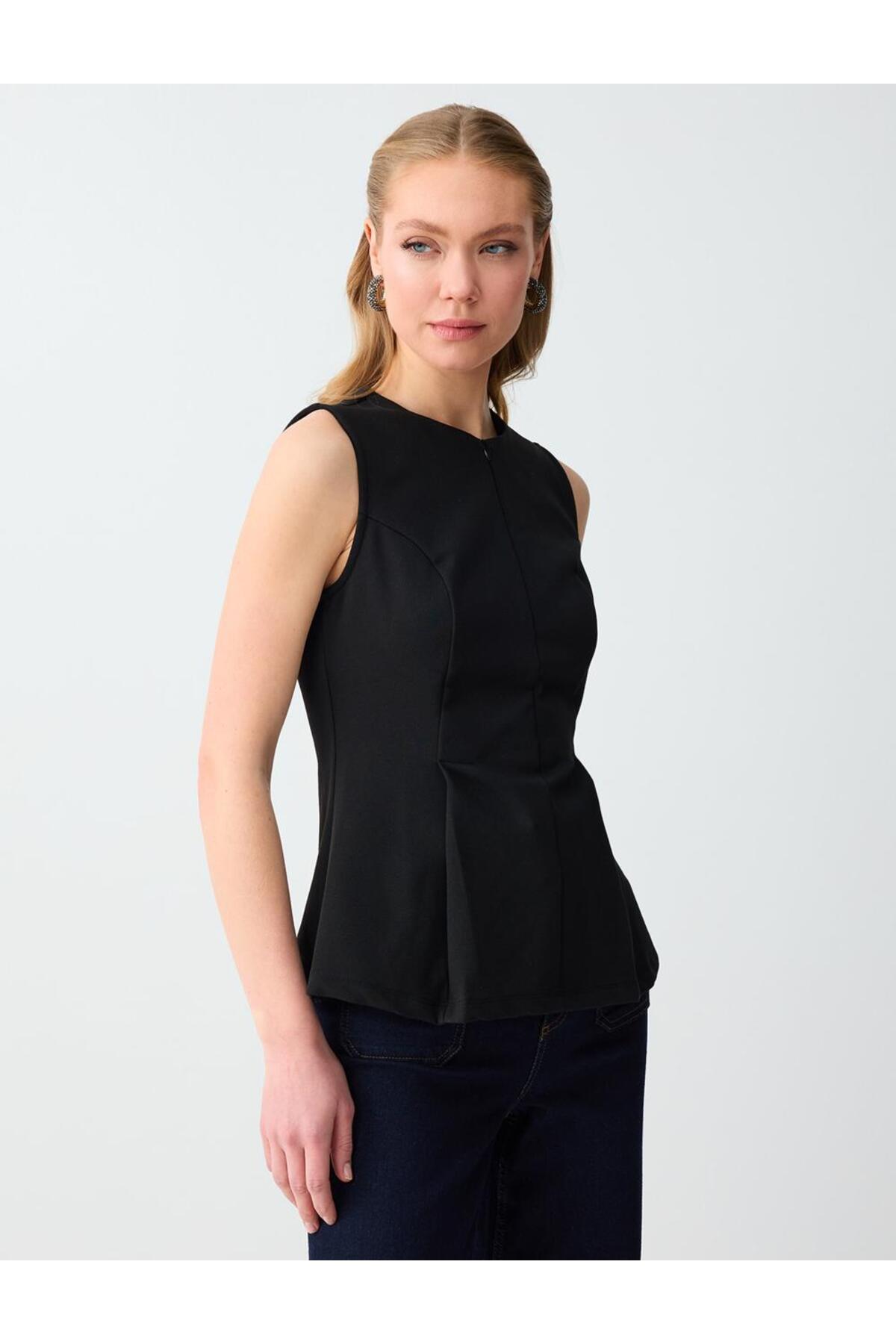Jimmy Key  Siyah Dar Kesim Bisiklet Yaka Örme Kolsuz Bluz - Görsel 4