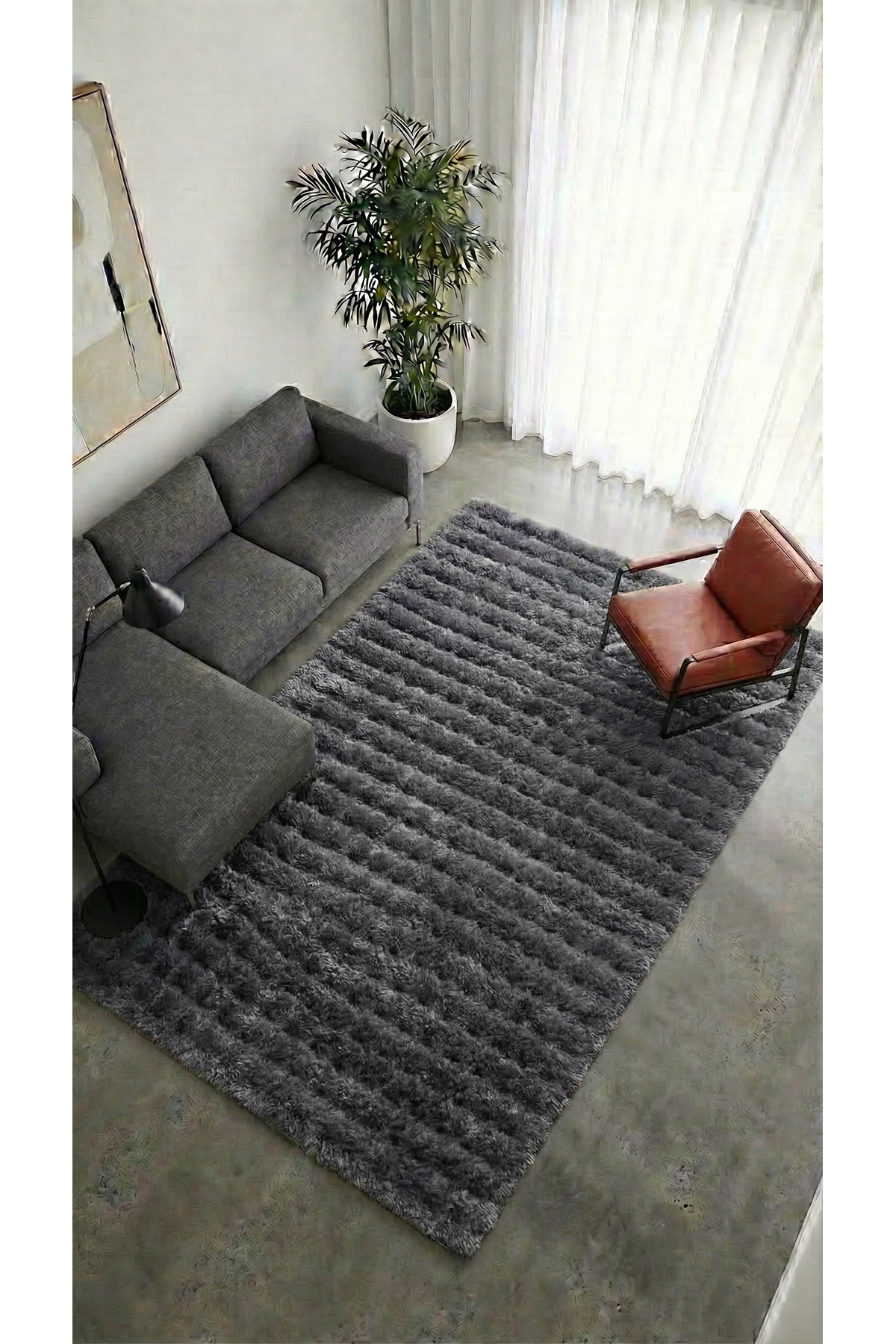 Yuma Bubble Plush Carpet in Anthracite |Living Room -Kitchen-Entrance-Living Room-Soft-Anti-Slip Base-Washable
