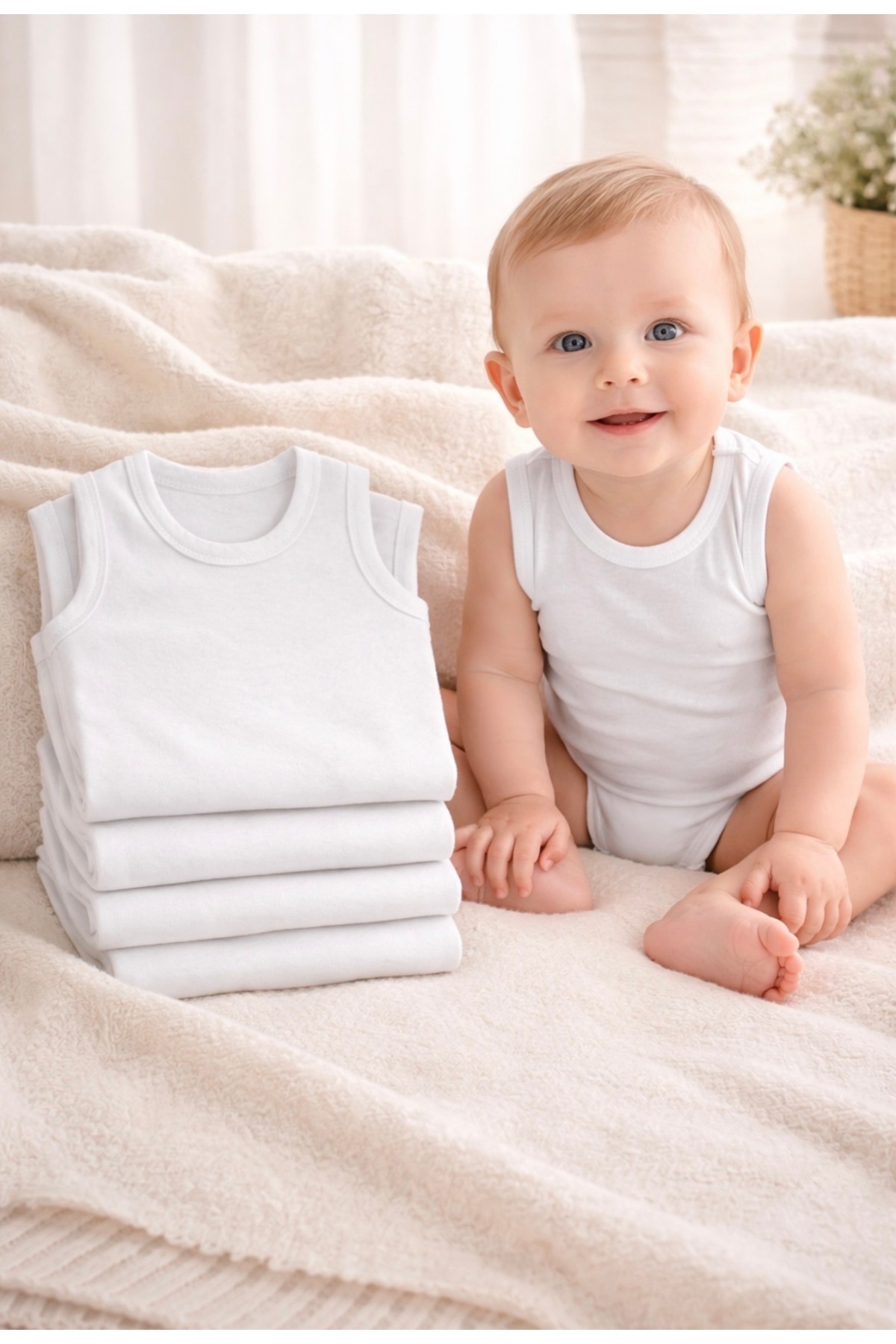 alnaymino 100% Cotton 4-Piece Crew Neck Snap-On Bodysuit Undershirt for Baby ...