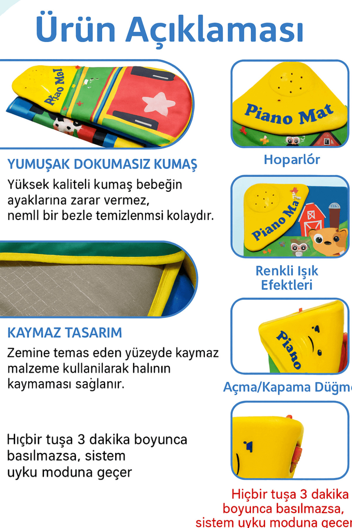 robokids Müzikli Piyano Oyun Halısı – Dokunmatik Işıklı Halı Oyuncak fotoğrafı 5 (önizleme)