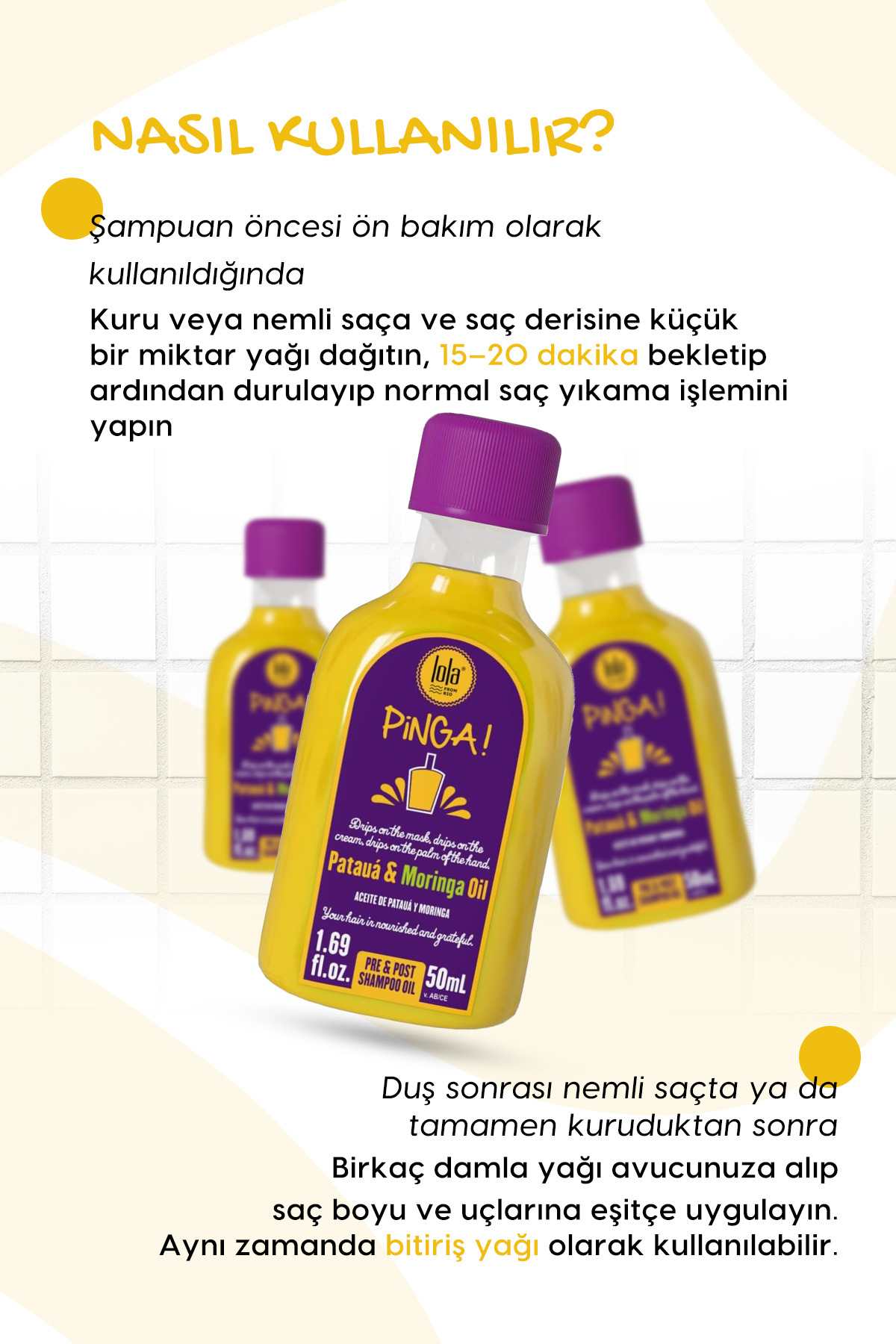 Pinga Pataua ve Moringa Saç Yağı, Derinlemesine Nemlendirir, Ekstra Parlak ve Yumuşak Saçlar 50 ml — 7899572810208 — تصویر 3 از 5
