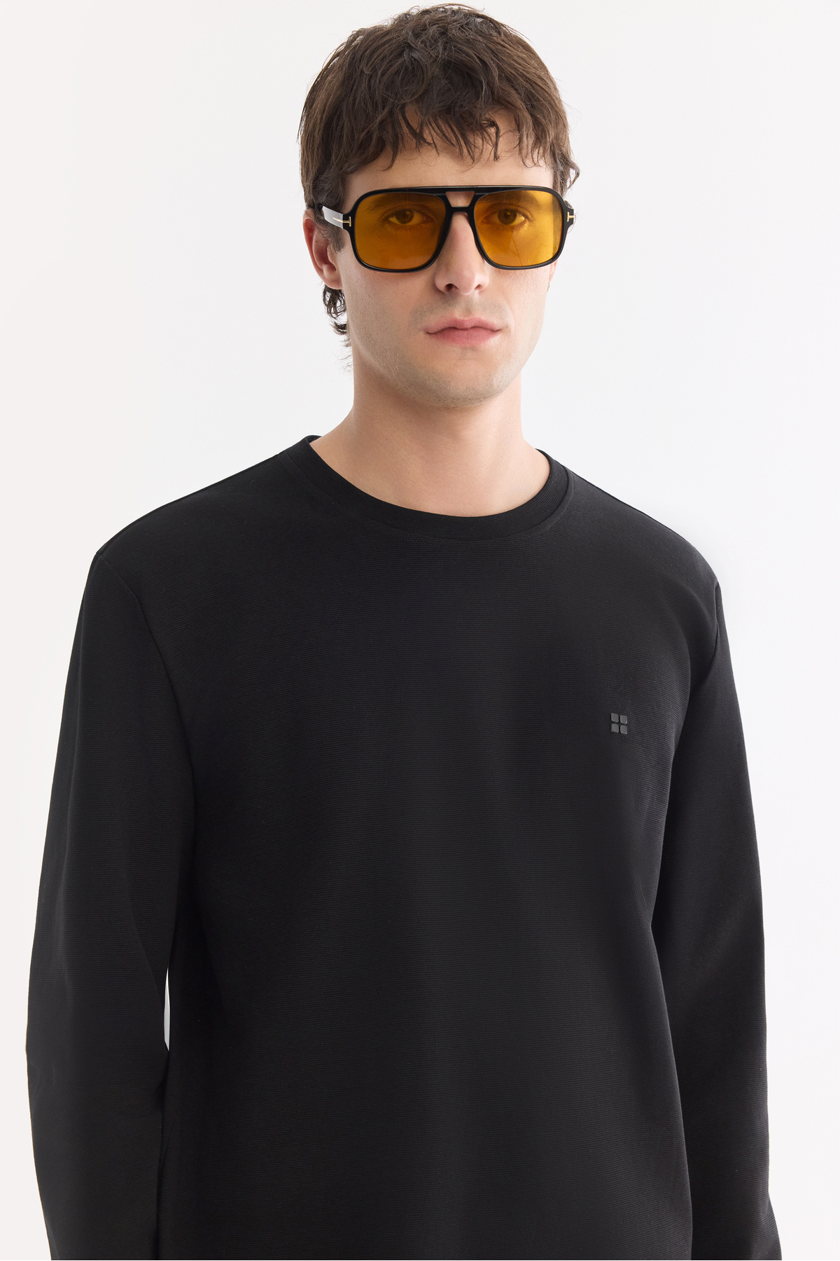 Avva  Erkek Siyah Bisiklet Yaka Esnek Yumuşak Doku İnterlok Kumaş Regular Fit Sweatshirt B001100 - Görsel 2