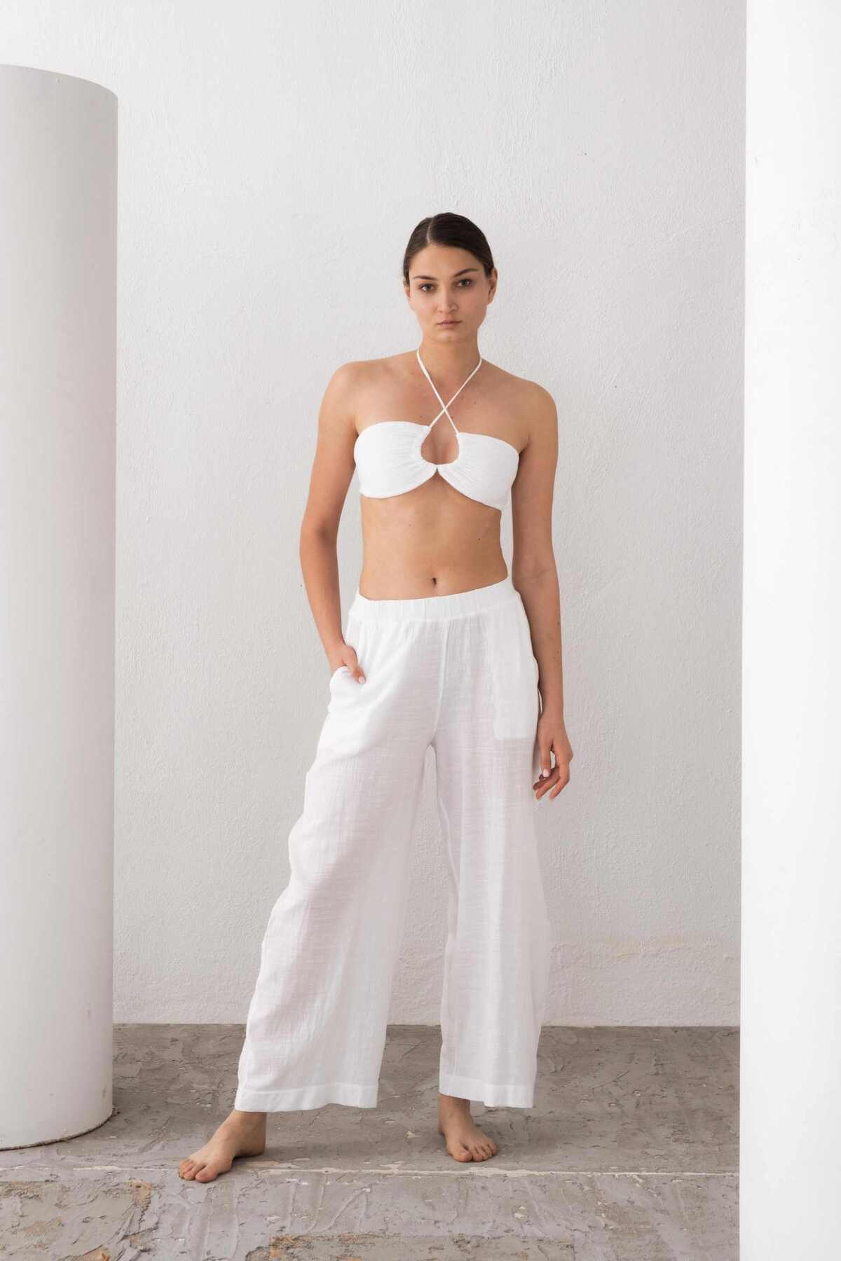 Muslin Front Shrink Crop Ball WHITE