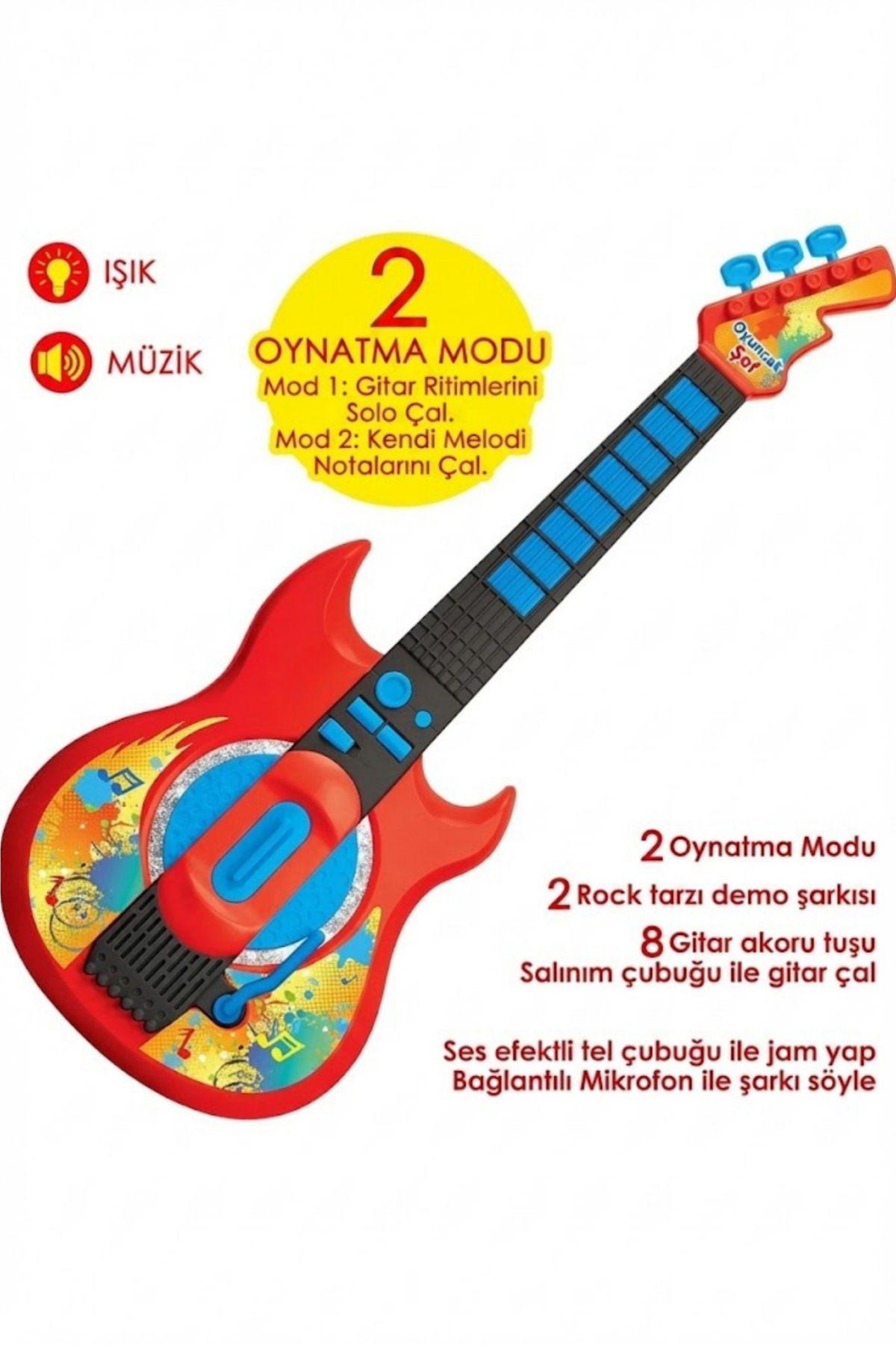 craftivio Müzikli Elektronik Rock Gitar - Askılı, Ses Efektli Eğitici Oyuncak Müzik Aleti fotoğrafı 4 (önizleme)