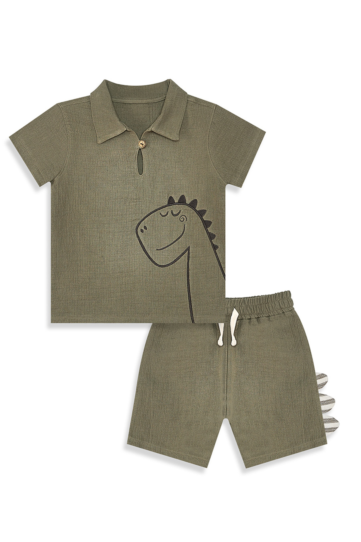 Denokids Dino Erkek Bebek Çocuk Yazlık Müslin Şort Gömlek Takım fotoğrafı 4 (önizleme)