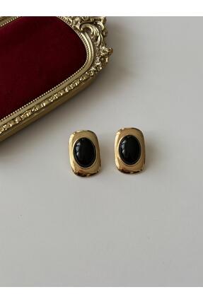 shop Siyah Vintage Gold Detaylı Çelik Küpe 5 cm