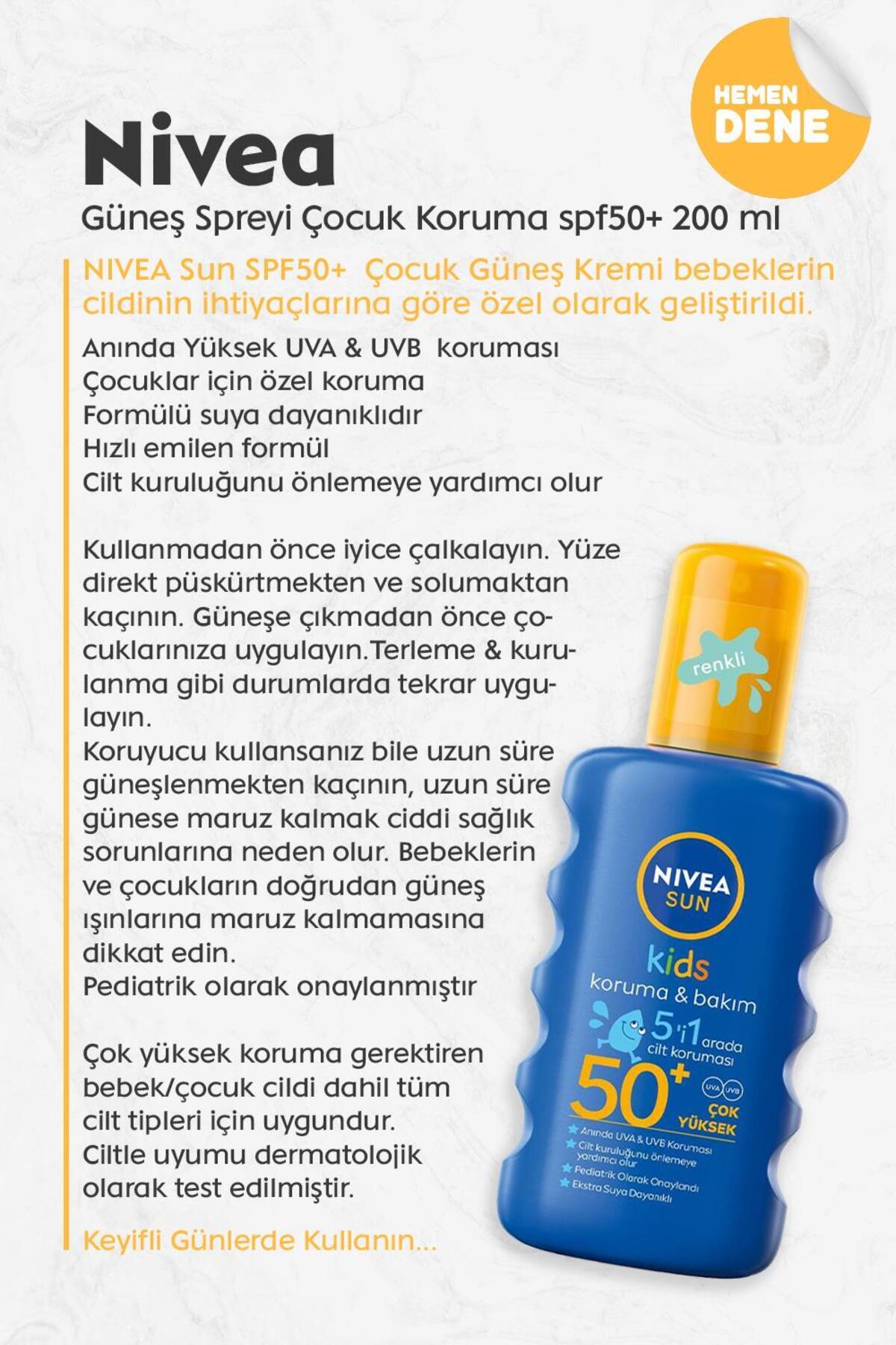 NIVEA Sun Çocuk Renkli Nemlendirici Güneş Spreyi Gkf 50+ 200 Ml fotoğrafı 2 (önizleme)