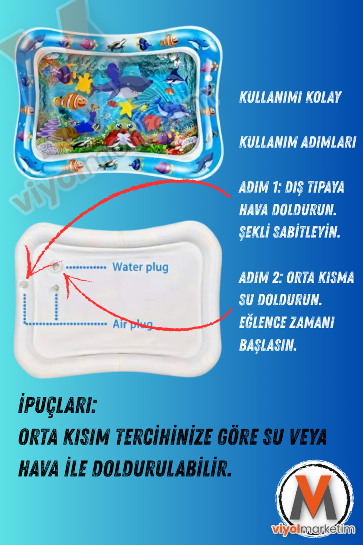 viyol marketim Sulu Bebek Oyun Matı – 1-3 Yaş Tummy Time Su Dolu Aktivite Halısı – Motor Gelişim Oyuncağı fotoğrafı 7 (önizleme)
