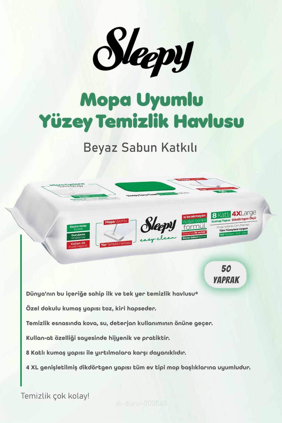 Sleepy Yaprak Beyaz Sabunlu 150 Yer Temizlik Havlusu ve 50 gr Pamuk fotoğrafı 2 (önizleme)