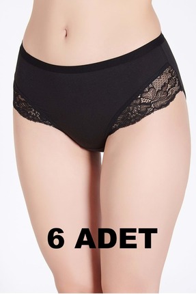 Belinay 6 Adet 0120 Kadın Yüksek Bel Dantelli Modal Külot Siyah L